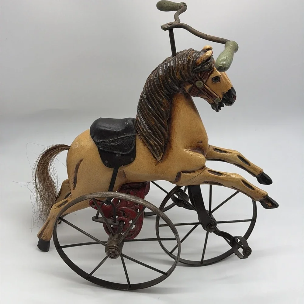 20th Century velocipede tricycle 17x15in Wood & Cast Iron Horse Children's  Toy